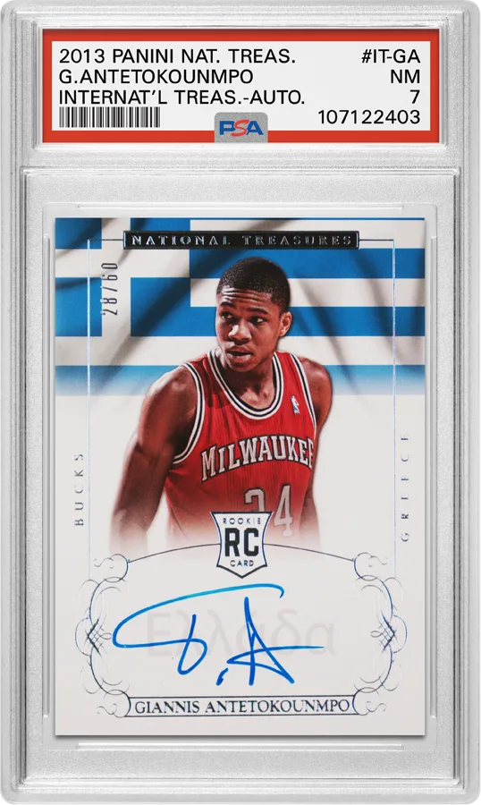 2013 Panini National Treasures Giannis Antetokounmpo International Treasures #IT-GA, PSA 7 NM