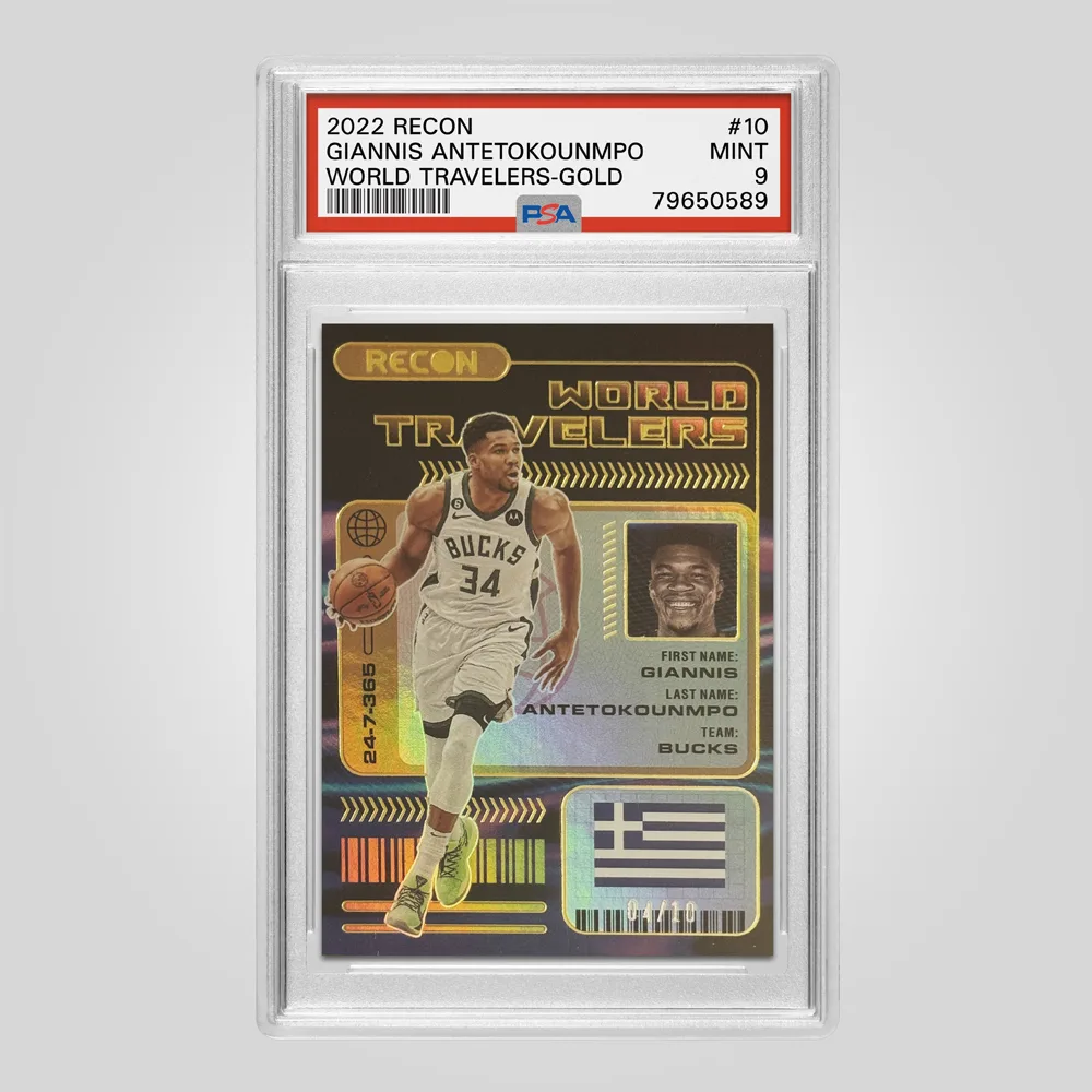 2022 Panini Recon Giannis Antetokounmpo World Travelers, Gold #10, PSA 9 MINT