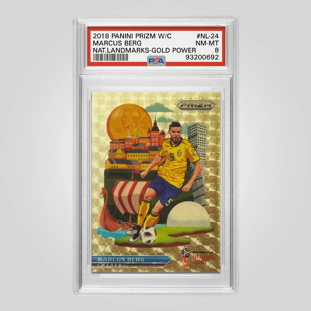 2018 Panini Prizm World Cup Marcus Berg National Landmarks, Gold Power Prizm #NL-24, PSA 8 NM-MT
