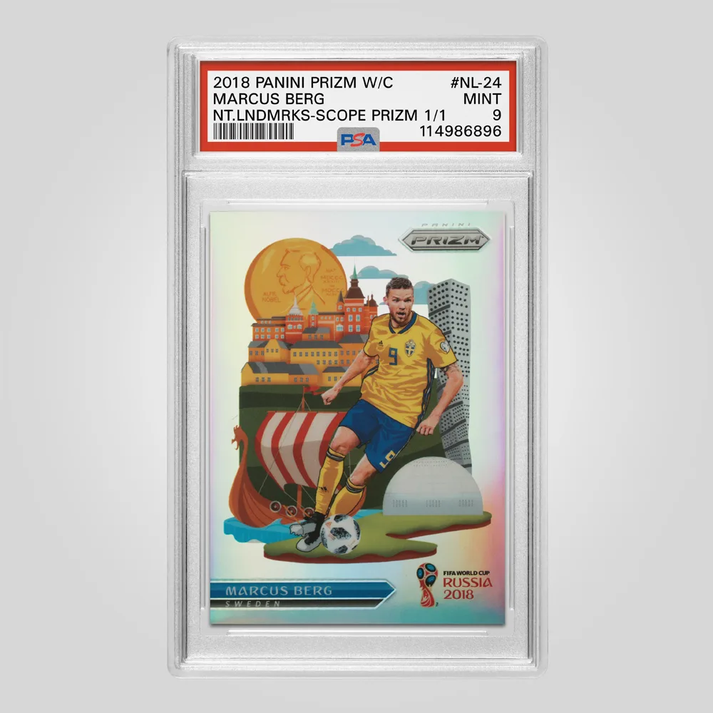 2018 Panini Prizm World Cup Marcus Berg National Landmarks, Scope Prizm #NL-24, PSA 9 MINT