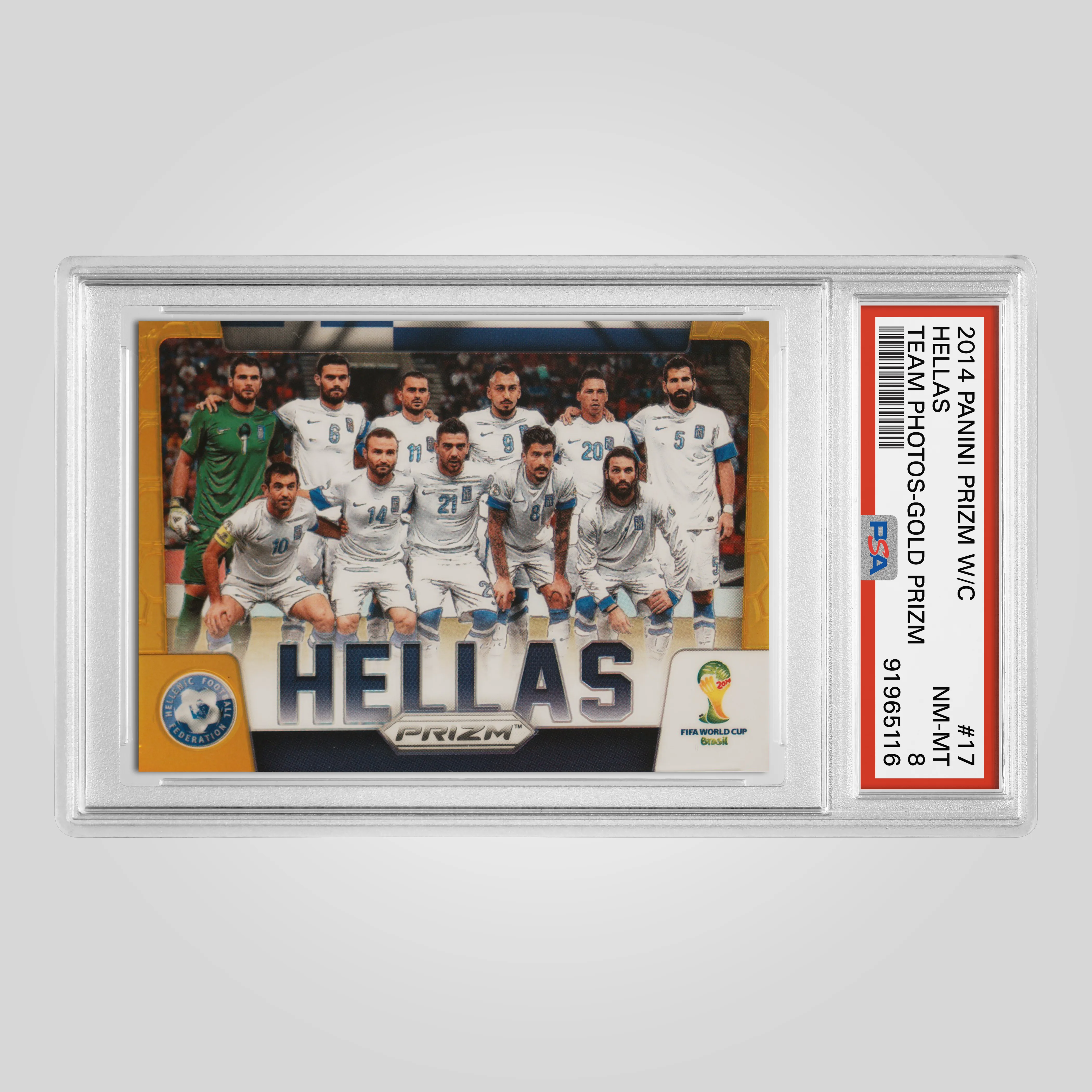 2014 Panini Prizm World Cup Greece Team Photos, Gold Prizm #17, PSA 8 NM-MT