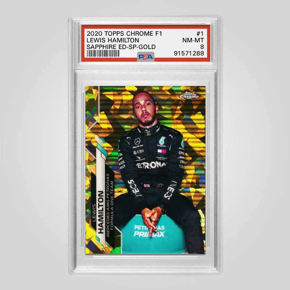 2020 Topps Chrome Sapphire Edition F1 Lewis Hamilton Gold #1, PSA 8 NM-MT