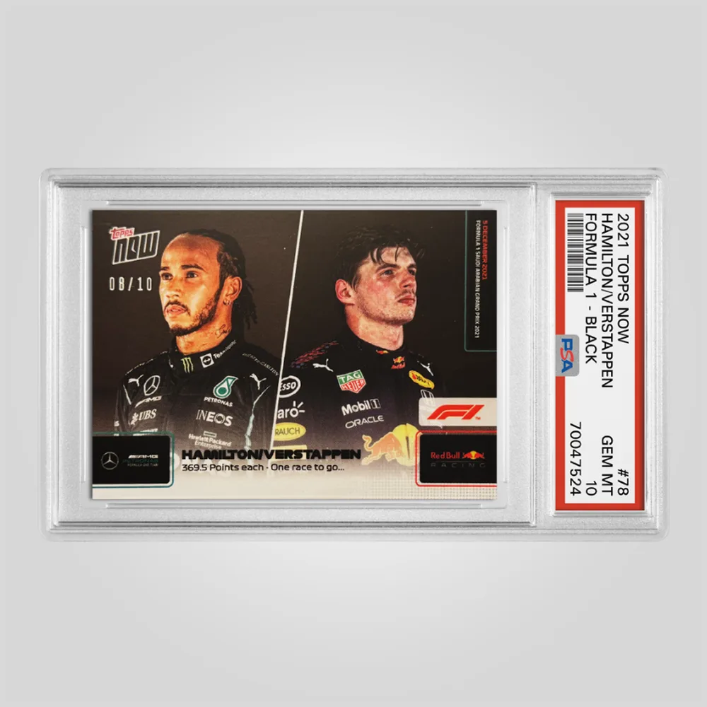2021 Topps Now Formula 1 Lewis Hamilton, Max Verstappen Black #78, PSA 10 GEM MT