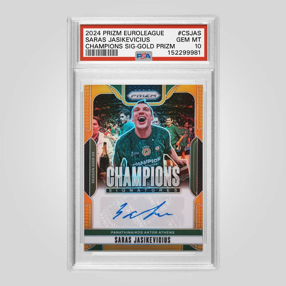 2024 Panini Prizm EuroLeague Sarunas Jasikevicius Champions Signatures, Gold Prizm #CSJAS, PSA 10 GEM MT