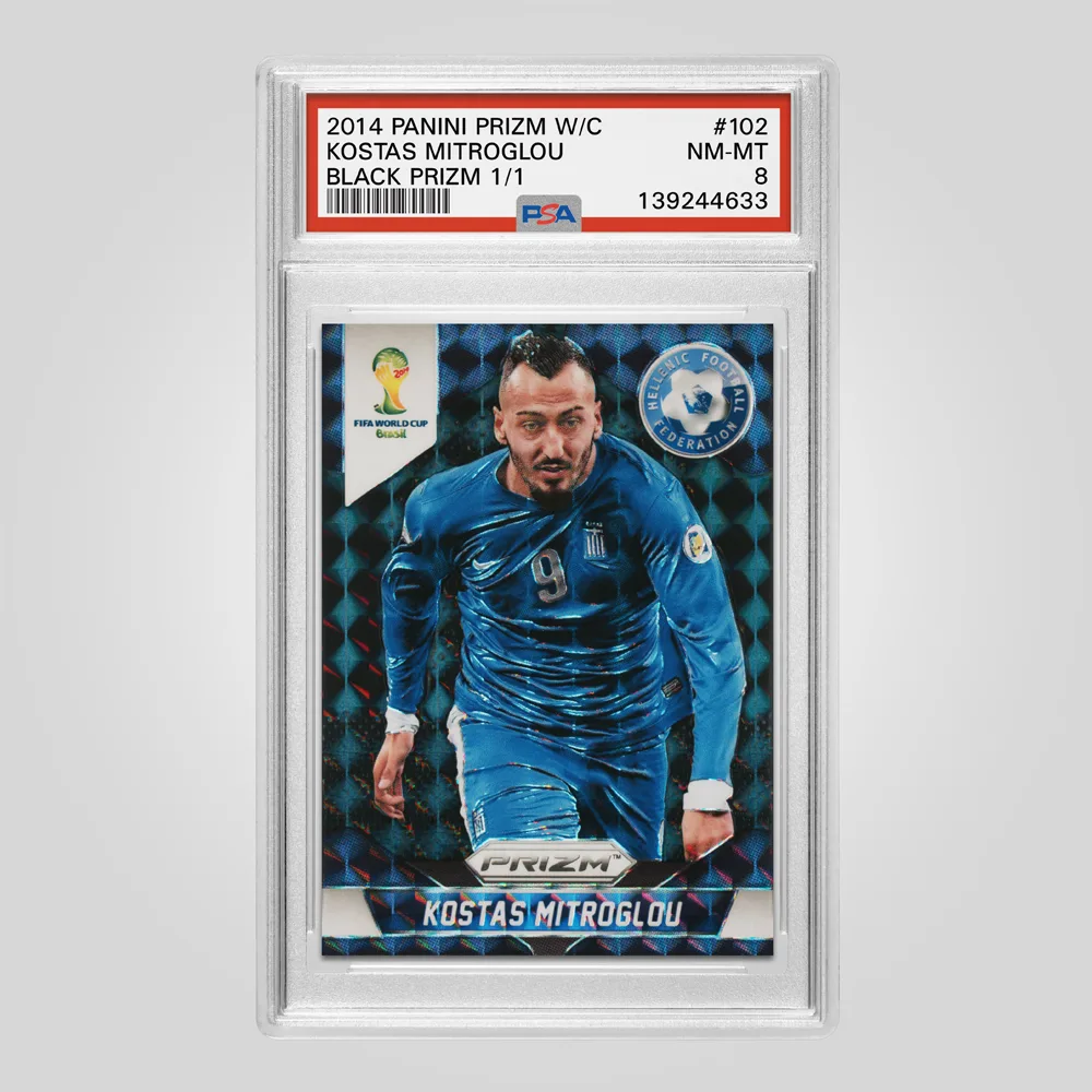 2014 Panini Prizm World Cup Kostas Mitroglou Black Prizm #102, PSA 8 NM-MT