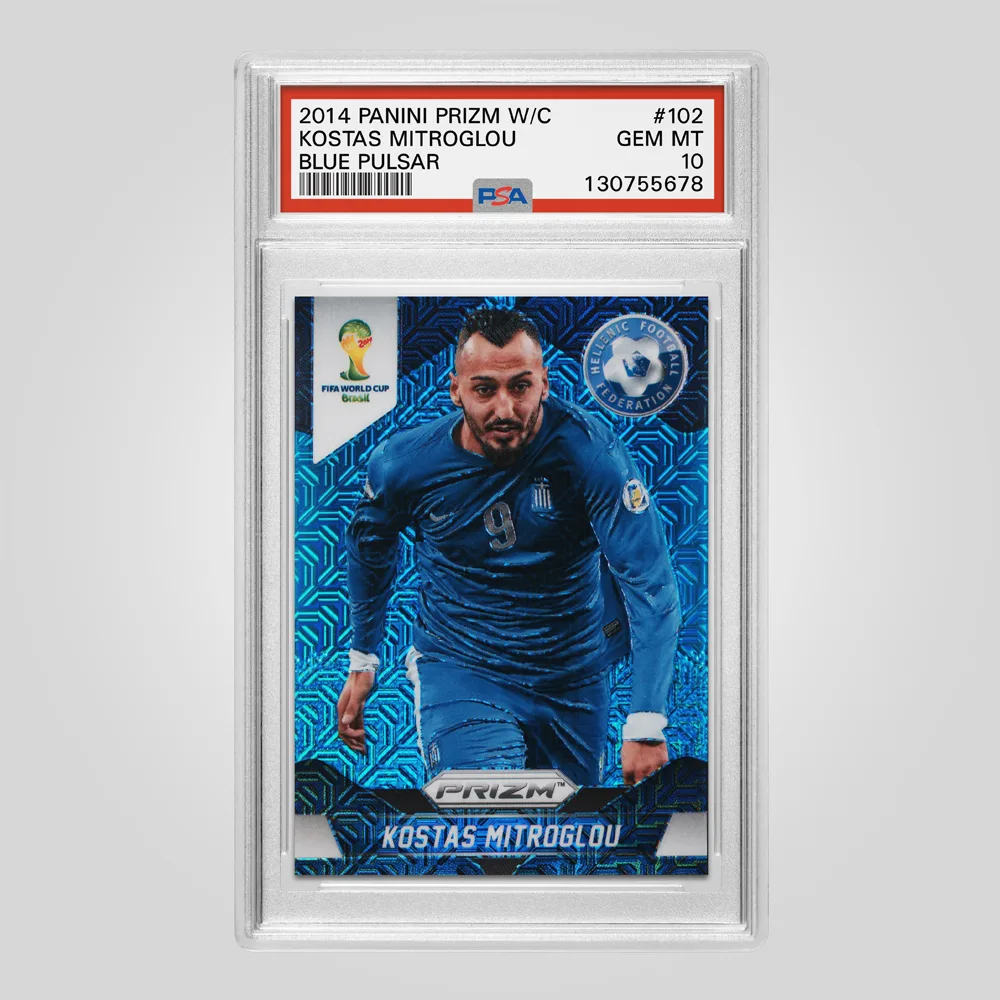 2014 Panini Prizm World Cup Kostas Mitroglou Blue Pulsar #102, PSA 10 GEM MT