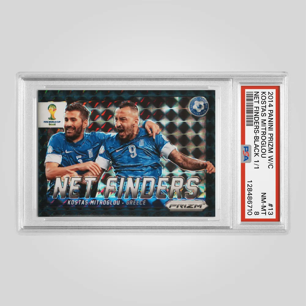2014 Panini Prizm World Cup Kostas Mitroglou Net Finders, Black Prizm #13, PSA 8 NM-MT