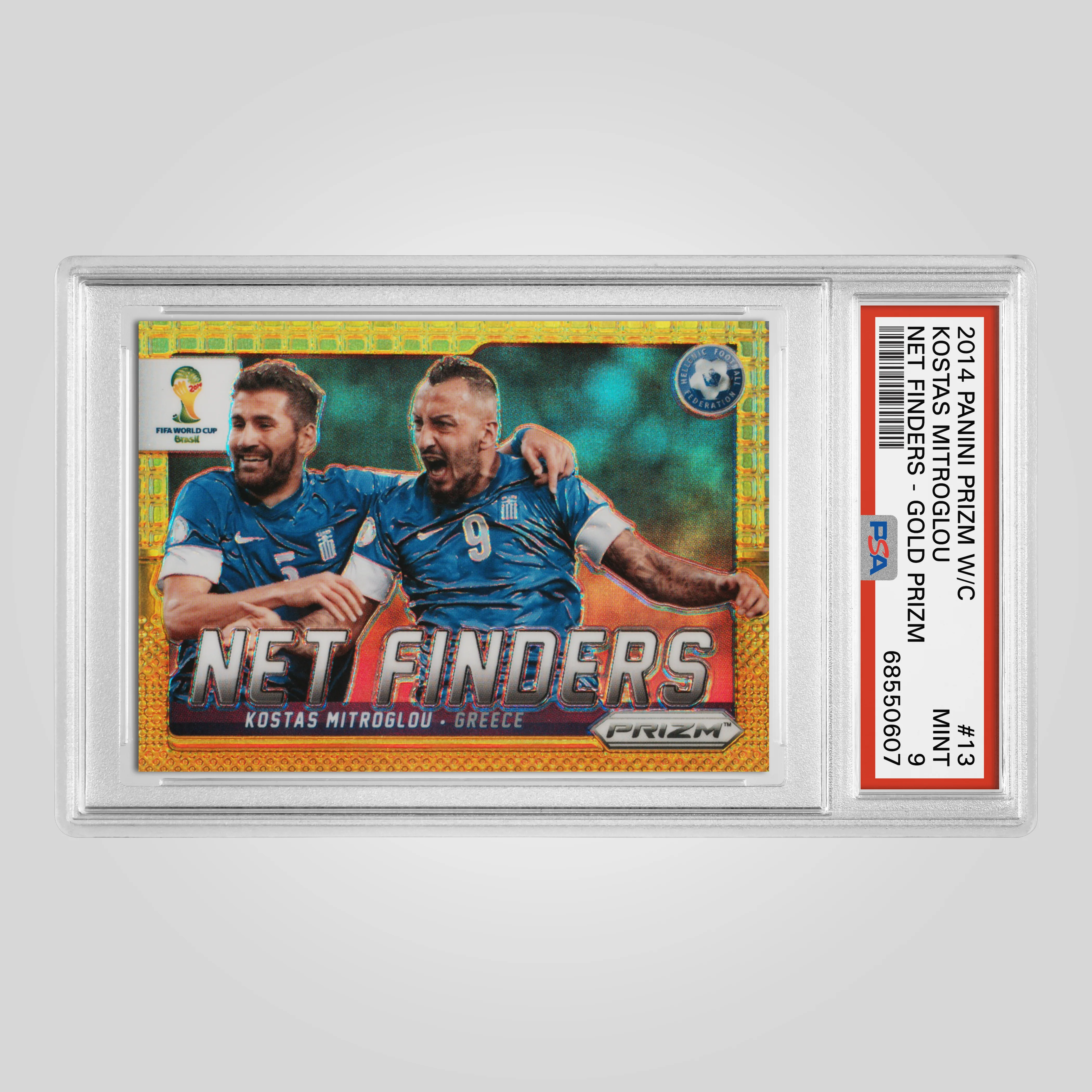 2014 Panini Prizm World Cup Kostas Mitroglou Net Finders, Gold Prizm #13, PSA 9 MINT