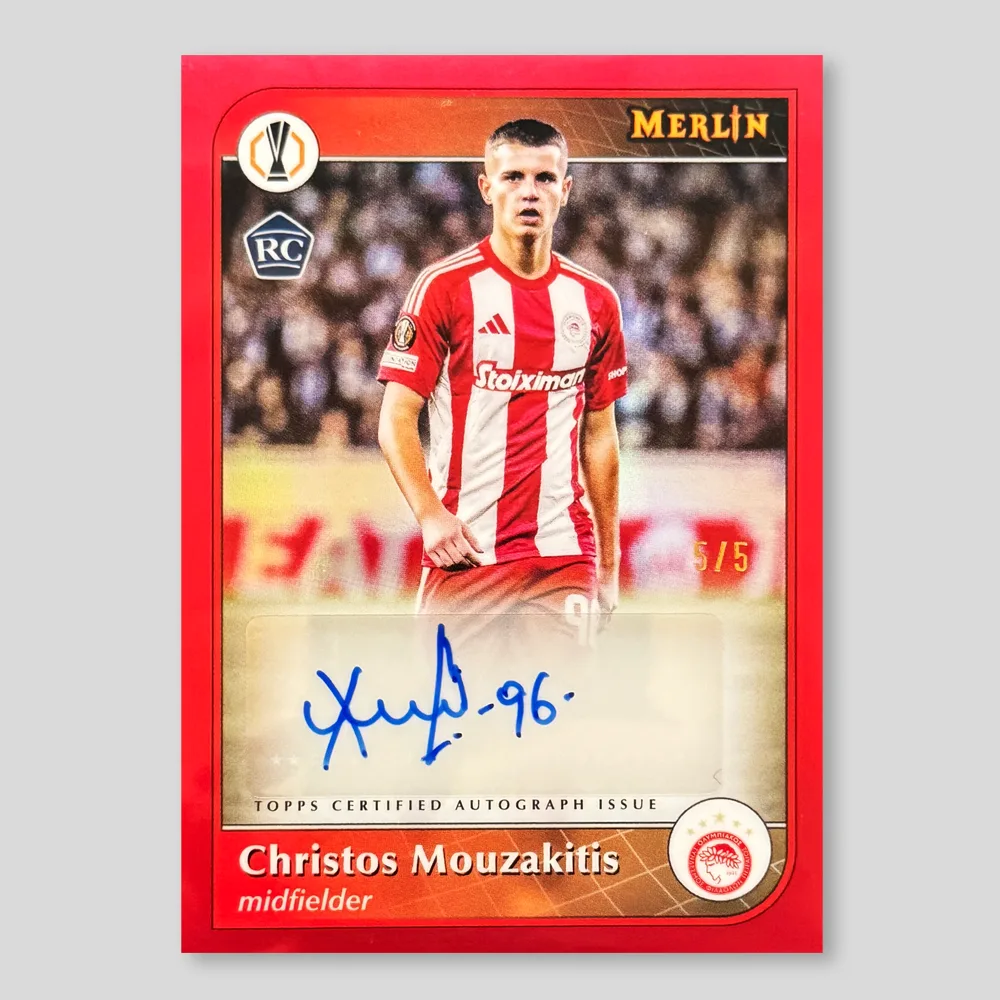 2024 Topps Merlin UEFA Club Competitions Christos Mouzakitis Autographs, Red Refractor, Raw