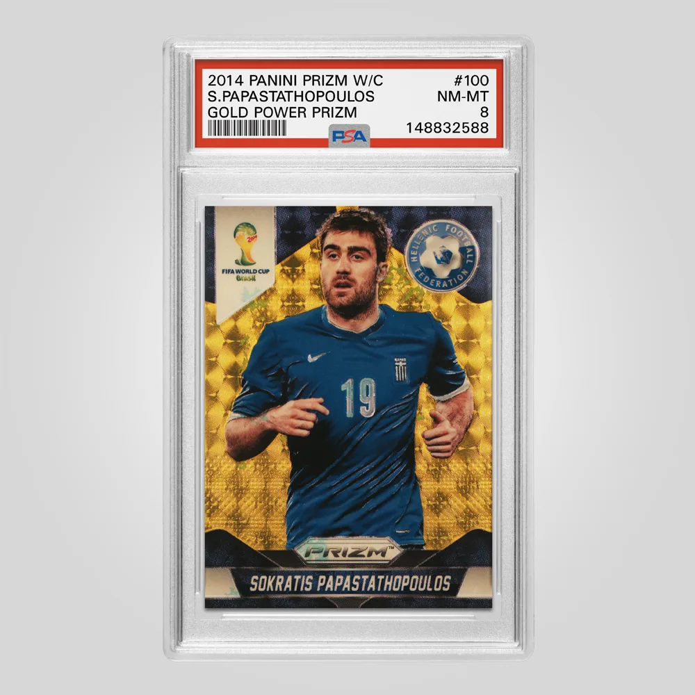 2014 Panini Prizm World Cup Sokratis Papastathopoulos Gold Power Prizm #100, PSA 8 NM-MT
