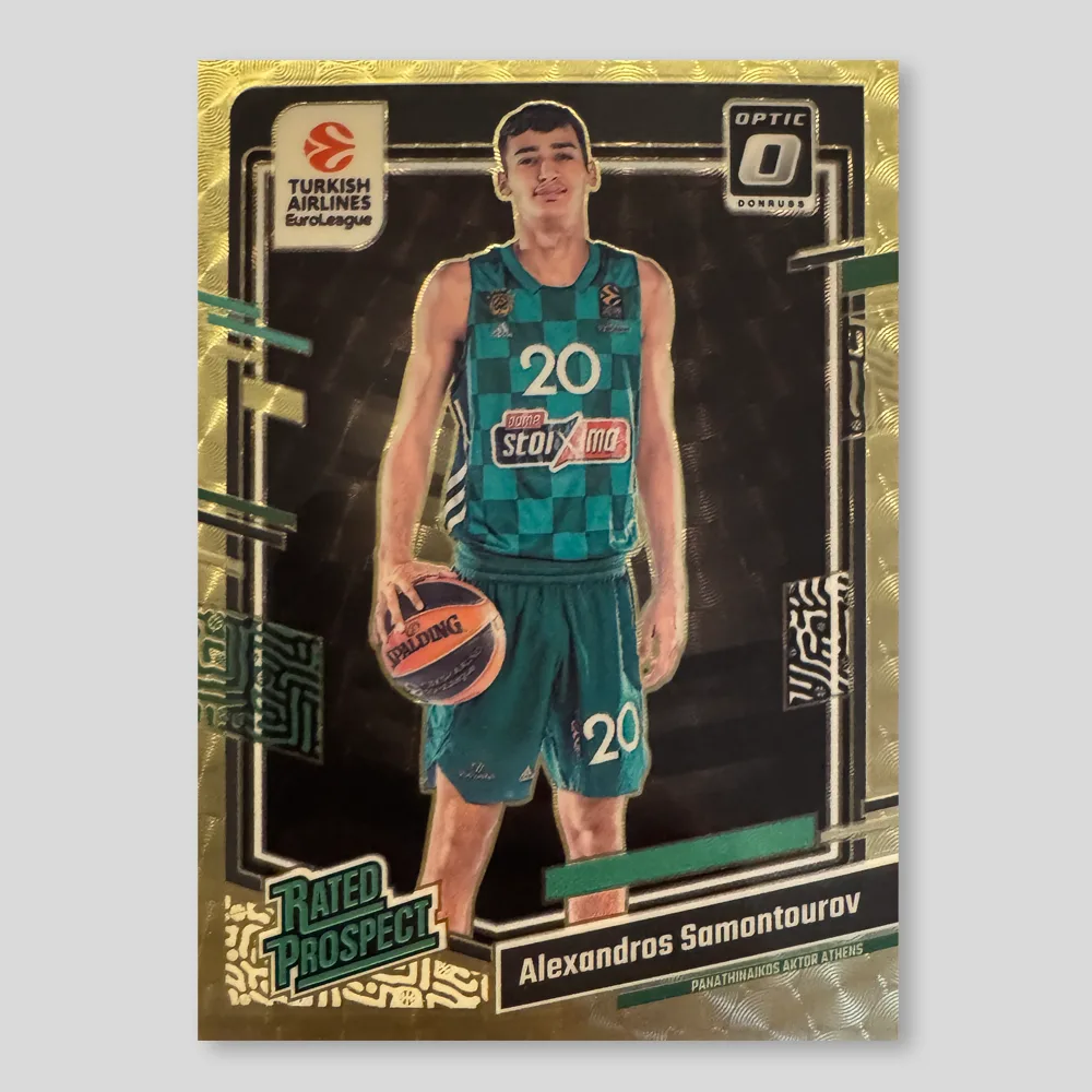 2023 Panini Donruss EuroLeague Alexandros Samontourov Rated Prospect, Optic Gold Vinyl #160, Raw