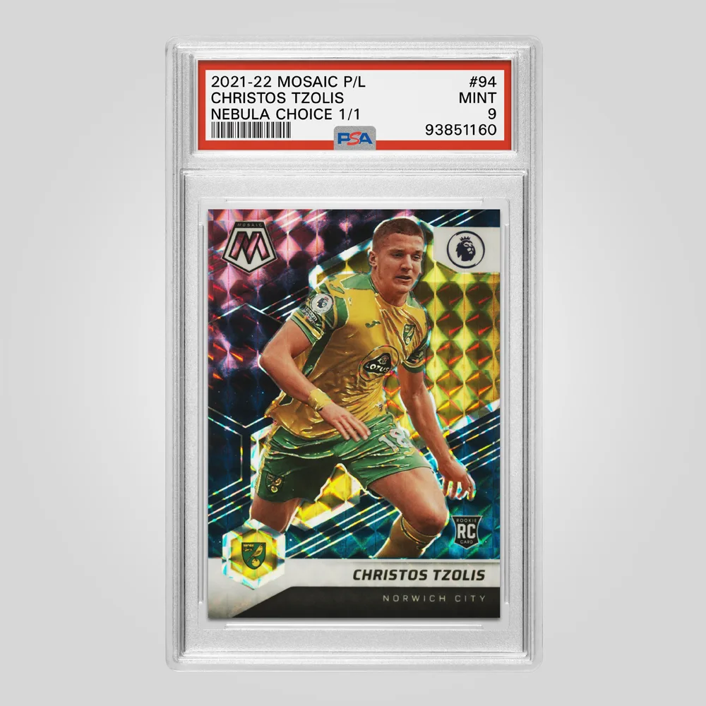 2021 Panini Mosaic Premier League Christos Tzolis Nebula Choice #94, PSA 9 MINT