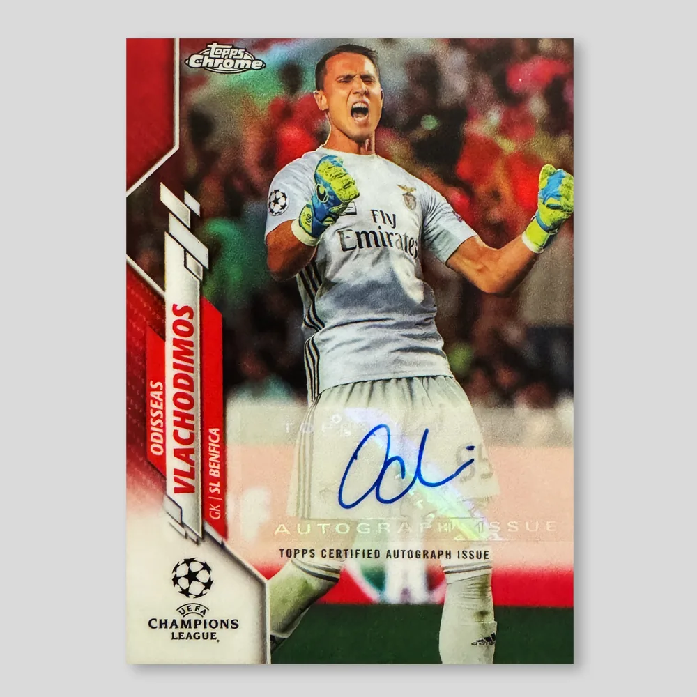 2019 Topps Chrome UEFA Champions League Odisseas Vlachodimos Autographs, Red Refractor, Raw